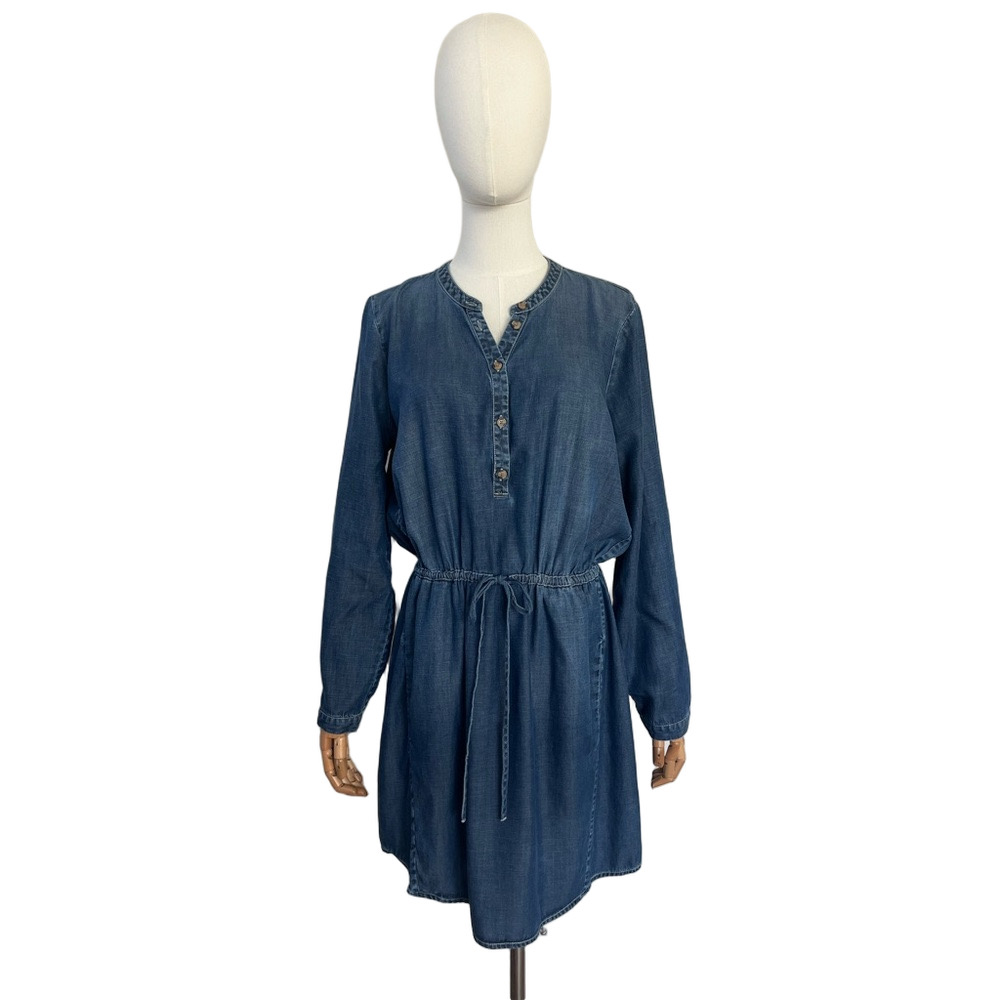 Lucky Brand Tencel Denim Henley Tie Waist Shirt Dress Size L - Picture 4 of 15